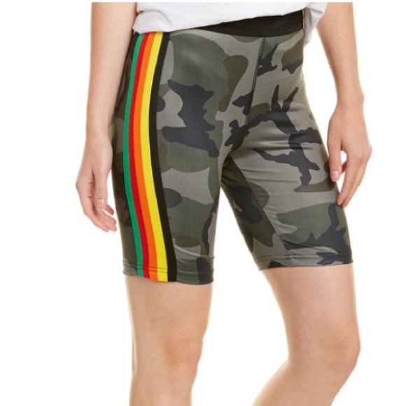 Pam & Gela Biker Shorts Camo Mesh Excl High Rise Army Short Size Large NWT NEW - Picture 16 of 16